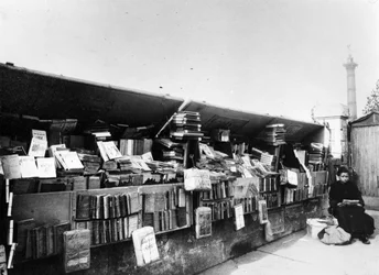 Bouquinista junto al río Sena en París, c.1900